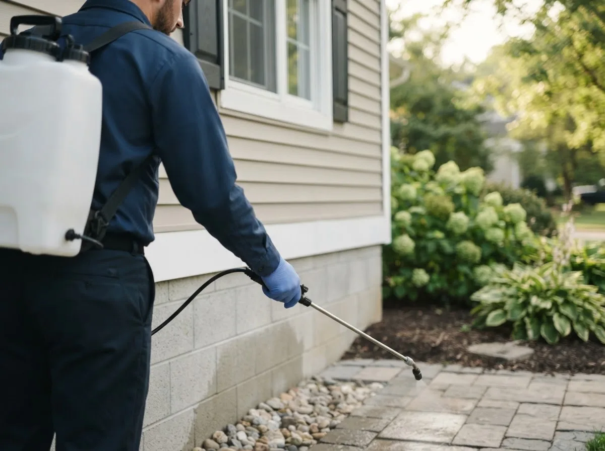 Pest control technician inspecting a home in Ford, WA